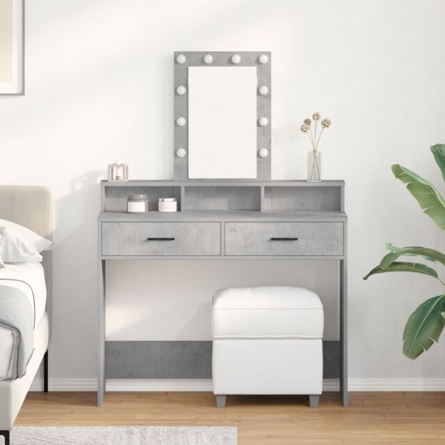 Berkfield Home Dressing Table with LED Lights¬†Concrete Grey 100x41x140 cm - Size: 100 x 41 x 140 cm - image 1