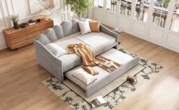 STILVORA 3ft Single Day Bed with Trundle in Grey Velvet - thumbnail 9
