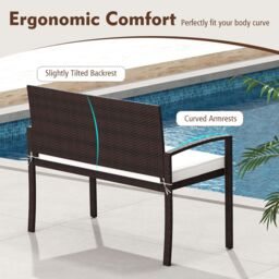 Costway Patio Rattan Loveseat Wicker 2-Seat Bench w/Soft Seat Cushion in White - thumbnail 7