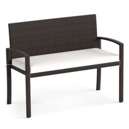 Costway Patio Rattan Loveseat Wicker 2-Seat Bench w/Soft Seat Cushion in White - thumbnail 1