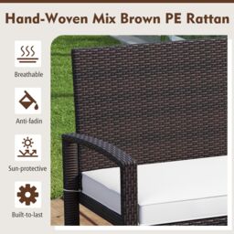 Costway Patio Rattan Loveseat Wicker 2-Seat Bench w/Soft Seat Cushion in White - thumbnail 5