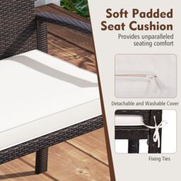Costway Patio Rattan Loveseat Wicker 2-Seat Bench w/Soft Seat Cushion in White - thumbnail 6
