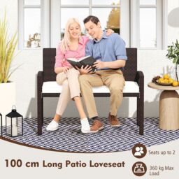 Costway Patio Rattan Loveseat Wicker 2-Seat Bench w/Soft Seat Cushion in White - thumbnail 8