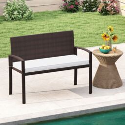 Costway Patio Rattan Loveseat Wicker 2-Seat Bench w/Soft Seat Cushion in White - thumbnail 9