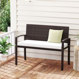 Costway Patio Rattan Loveseat Wicker 2-Seat Bench w/Soft Seat Cushion in White - thumbnail 3