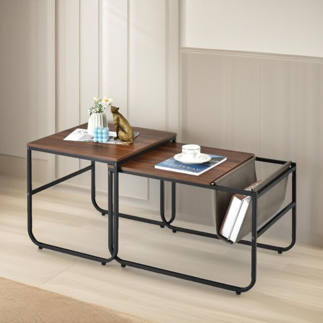Pirlo Plush 2PC Industrial Nest Of Tables Industrial Stackable Furniture in Brown - image 1