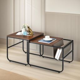 Pirlo Plush 2PC Industrial Nest Of Tables Industrial Stackable Furniture in Brown - thumbnail 1