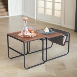 Pirlo Plush 2PC Industrial Nest Of Tables Industrial Stackable Furniture in Brown - thumbnail 3