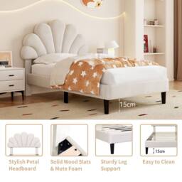 okwish 3ft Single Velvet Bed Frame with Adjustable Headboard in Beige - thumbnail 6