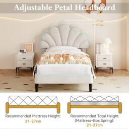 okwish 3ft Single Velvet Bed Frame with Adjustable Headboard in Beige - thumbnail 8