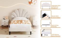 okwish 3ft Single Velvet Bed Frame with Adjustable Headboard in Beige - thumbnail 9