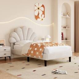 okwish 3ft Single Velvet Bed Frame with Adjustable Headboard in Beige - thumbnail 2
