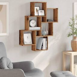Berkfield Home Wall Cube Shelf Old Wood 78x15x93 cm Engineered Wood in Brown - Size: 78 x 15 x 93 cm - thumbnail 3