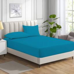 Homes-Linen Non Iron Polycotton Fitted Sheet 25cm Deep Easy Care Percale in Teal - Size: Single