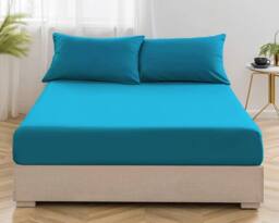 Homes-Linen Non Iron Polycotton Fitted Sheet 25cm Deep Easy Care Percale in Teal - Size: Single - thumbnail 2