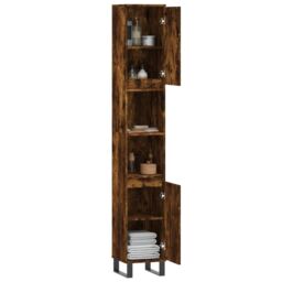 Berkfield Home Bathroom Cabinet Smoked Oak 30x30x190 cm Engineered Wood in Brown - Size: 30 x 30 x 190 cm - thumbnail 4