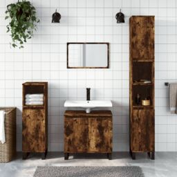Berkfield Home Bathroom Cabinet Smoked Oak 30x30x190 cm Engineered Wood in Brown - Size: 30 x 30 x 190 cm