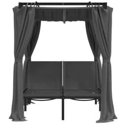 Berkfield Home Double Sun Lounger with Side & Top Curtains Anthracite in Charcoal - thumbnail 5