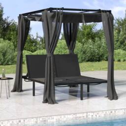 Berkfield Home Double Sun Lounger with Side & Top Curtains Anthracite in Charcoal - thumbnail 2