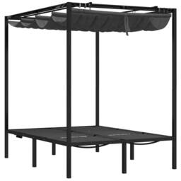 Berkfield Home Double Sun Lounger with Side & Top Curtains Anthracite in Charcoal - thumbnail 4