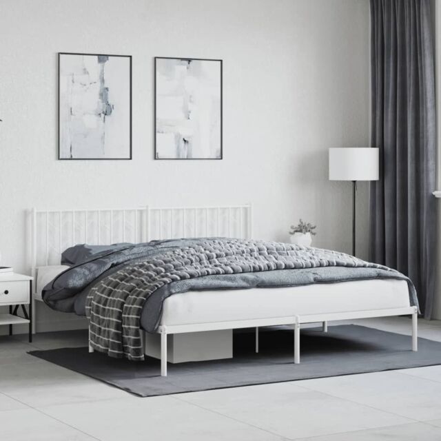 Berkfield Home Metal Bed Frame without Mattress with Headboard White 183x213cm - Size: 183x213 cm - image 1