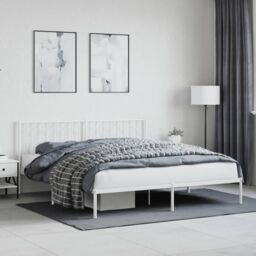 Berkfield Home Metal Bed Frame without Mattress with Headboard White 183x213cm - Size: 183x213 cm - thumbnail 1
