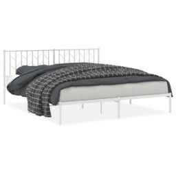 Berkfield Home Metal Bed Frame without Mattress with Headboard White 183x213cm - Size: 183x213 cm - thumbnail 2