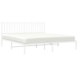 Berkfield Home Metal Bed Frame without Mattress with Headboard White 183x213cm - Size: 183x213 cm - thumbnail 3