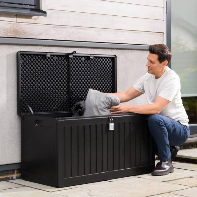 Olsen & Smith 270L Outdoor Plastic Garden Storage Box Lockable Seat in Black - image 1