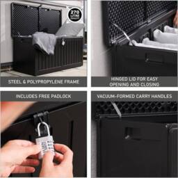 Olsen & Smith 270L Outdoor Plastic Garden Storage Box Lockable Seat in Black - thumbnail 3