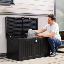 Olsen & Smith 270L Outdoor Plastic Garden Storage Box Lockable Seat in Black - thumbnail 1