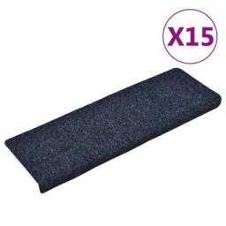Berkfield Home Stair Mats 15 pcs Needle Punch 65x21x4 cm Blue - Size: Medium - thumbnail 1