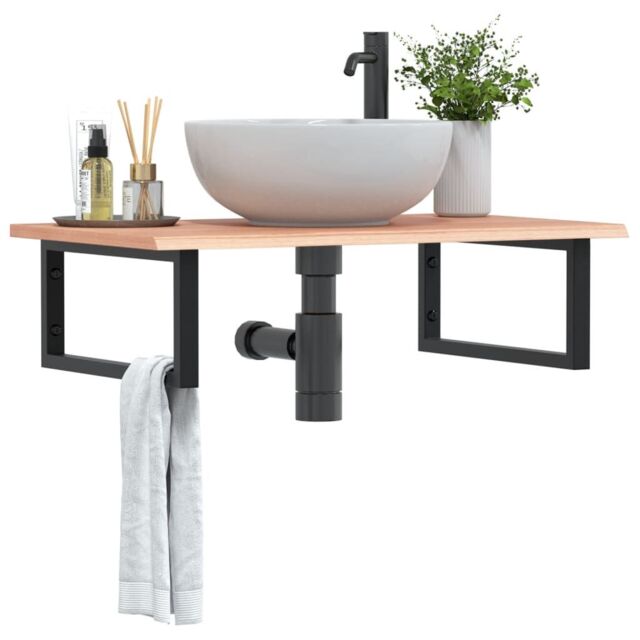 Berkfield Home Basin Shelf Wall Mounted Steel & Solid Wood Oak in Brown - image 1