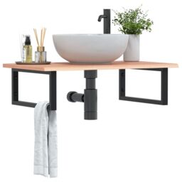 Berkfield Home Basin Shelf Wall Mounted Steel & Solid Wood Oak in Brown - thumbnail 1