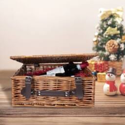 FLAVORA Brown- Traditional Wicker Picnic Hamper Storage Basket in Brown - Size: 500mm - thumbnail 4