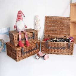 FLAVORA Brown- Traditional Wicker Picnic Hamper Storage Basket in Brown - Size: 500mm - thumbnail 5