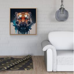 Warren Reed - Designer Tiger Face Splashart Framed Canvas in Light Brown - Size: w40 inch x h40 inch - thumbnail 2