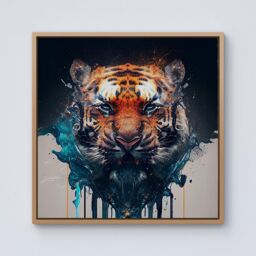 Warren Reed - Designer Tiger Face Splashart Framed Canvas in Light Brown - Size: w40 inch x h40 inch - thumbnail 1