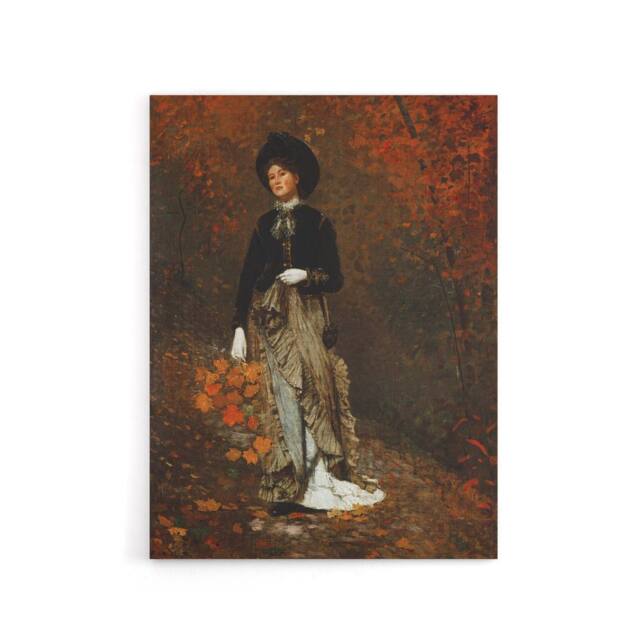 "Artery8 Autumn Woman Portrait Winslow Homer Canvas Wall Art Print in White - Size: W12"" x H16""" - image 1