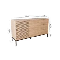BIMOSSA Alya 140 cm Sideboard Cabinet with Fluted Doors & Storage in Light Oak - thumbnail 3
