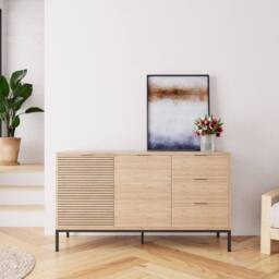 BIMOSSA Alya 140 cm Sideboard Cabinet with Fluted Doors & Storage in Light Oak - thumbnail 1