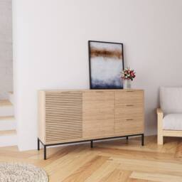 BIMOSSA Alya 140 cm Sideboard Cabinet with Fluted Doors & Storage in Light Oak - thumbnail 2