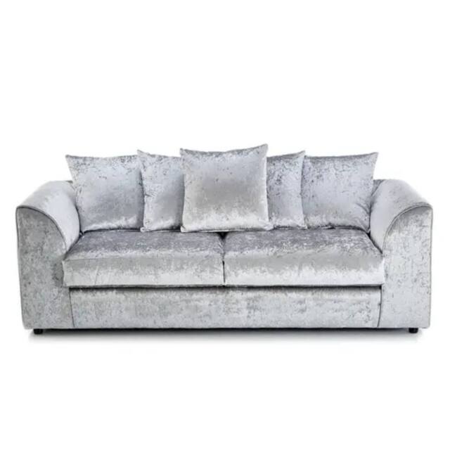 SNUG FURNITURE BIRMINGHAM LTD Crushed Velvet 3 Seater Sofa Scatterback in Silver - image 1