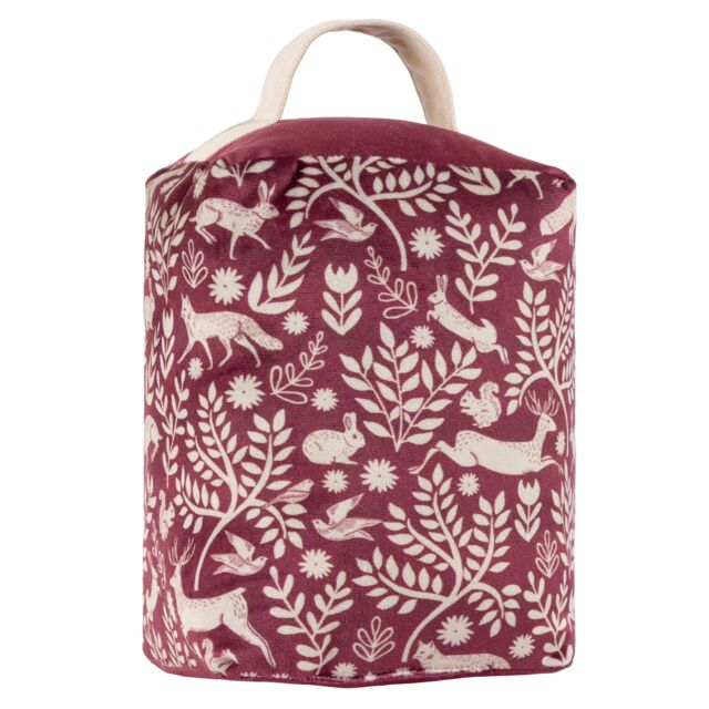 Furn Skandi Woodland Animal Velvet Door Stop in Burgundy - image 1