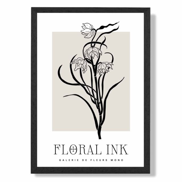 ARTZE Black & Beige Daffodils Floral Ink Sketch Framed Print SIZE: A2 with Black Frame - Size: A4 - image 1
