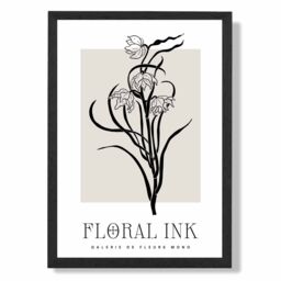 ARTZE Black & Beige Daffodils Floral Ink Sketch Framed Print SIZE: A2 with Black Frame - Size: A4 - thumbnail 1