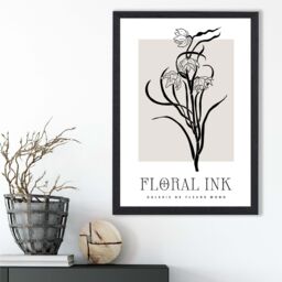 ARTZE Black & Beige Daffodils Floral Ink Sketch Framed Print SIZE: A2 with Black Frame - Size: A4 - thumbnail 2