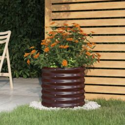 Berkfield Home Garden Planter Powder-coated Steel 40x40x36 cm Brown - Size: 40 x 40 x 36 cm