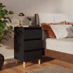 Berkfield Home Bed Cabinet with Solid Wood Legs Black 40x35x69 cm - Size: 40 x 35 x 69 cm - thumbnail 2