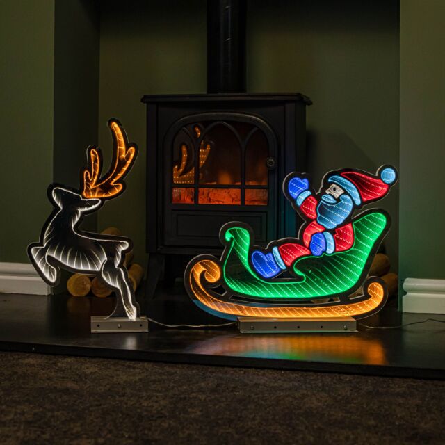 Samuel Alexander 75cm Infinity Santa in Sleigh with Reindeer on Metal Base & Multi-Coloured LEDs - image 1